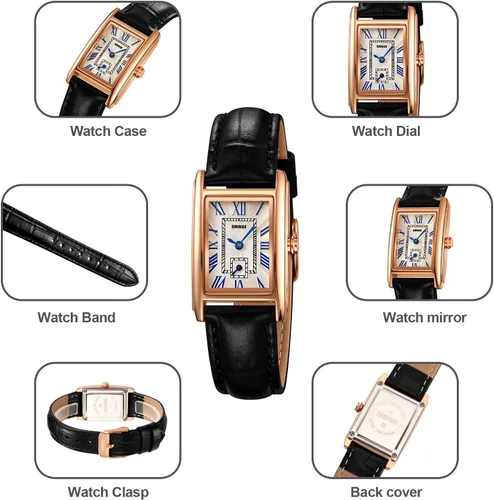 Vista 5 de FANMIS Reloj de pulsera rectangular vintage para mujer, reloj de cuarzo analógico para mujer, ultrafino, reloj de pulsera para mujer, reloj