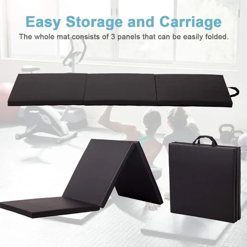 Vista 6 de Exercise Mat 2'x6'/4'x8'/4'x10' Gymnastics Mat Folding Gymnastics Tumbling Mats 1.6"-2" Thick PU Leather Yoga Mat Portable With Carrying Handles for