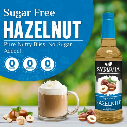 Vista 3 de Syruvia - Jarabe de café sin azúcar, jarabe con sabor a avellana para bebidas, lattes y postres, 25.4 onzas líquidas