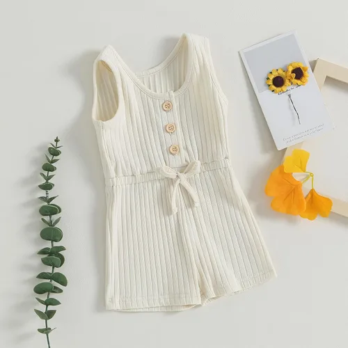 Vista 74 de Traje de verano para niña pequeña, de manga corta, acanalado, overol liso, pantalones cortos, ropa para recién nacidos