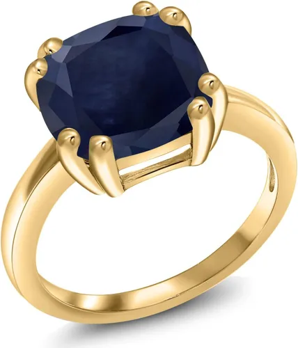 Vista 16 de Gem Stone King 3-5 Cttw Gemstone Birthstone Double Prong Solitaire Ring for Women 18K Yellow Gold Plated Silver Cushion 10MM Anniversary