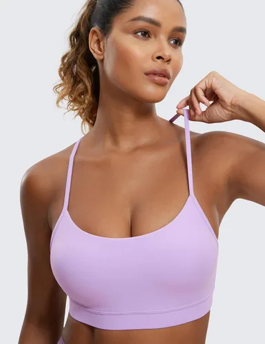 Vista 4 de CRZ YOGA Butterluxe - Brasier deportivo con espalda en Y para mujer, acolchado de espalda cruzada, de bajo impacto, tirantes delgados