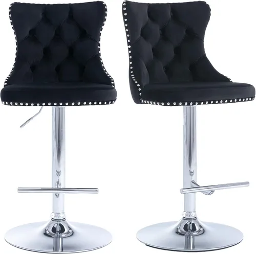 Vista 32 de Juego de 2 taburetes de bar modernos de terciopelo para mostrador, taburetes de bar giratorios ajustables con respaldo, sillas de isla de cocina