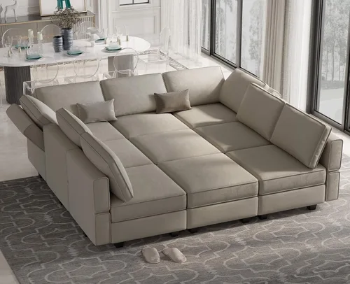 Vista 24 de Belffin Sofá Seccional Modular de Terciopelo con Chaise Lounge Sofá Cama Seccional con Chaise de Almacenamiento Sofás Cama Sofá para Sala de Estar