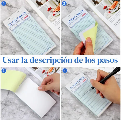 Vista 3 de 4 paquetes de talonarios de servidor, libros de cheques de invitados de doble parte para camareros, bloc de notas de camarera para pedidos de comida