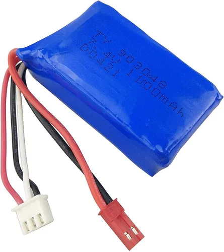 Vista 4 de Baterías de litio de 7.4 V 1100 mAh (2 piezas) con cargador 2 en 1 para WLtoys A949 A959 A969 A979 S989 V912 T23 T55 F45 RC Control remoto batería