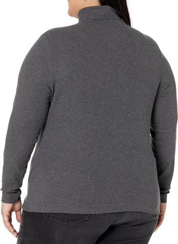 Vista 6 de Tienda Essentials Camiseta de cuello alto de punto acanalado de manga larga para mujer (disponible en tallas grandes), paquete de 2