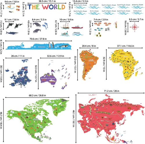 Vista 9 de Decowall - Calcomanías coloridas con mapa del mundo, removibles, se pelan y pegan, ideal para recámaras de niños, salas