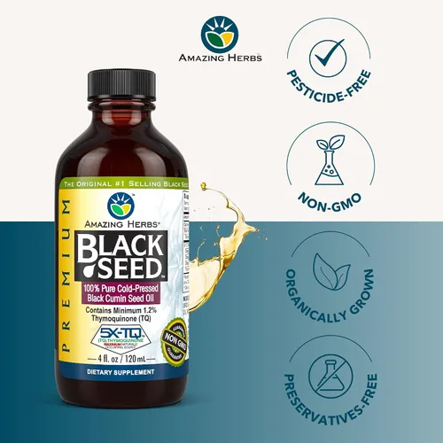 Vista 3 de Amazing Herbs Aceite de semilla negra de alta calidad, sin gluten, sin OMG, prensado en frío, Nigella sativa ayuda a la salud digestiva, apoyo