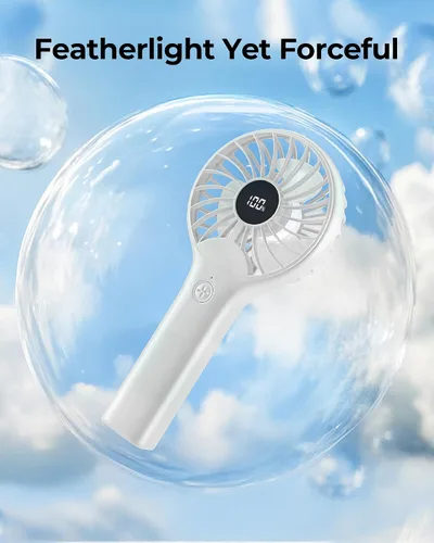 Vista 5 de Ventilador de mano portátil, batería recargable de 2000 mAh, viento de 5 velocidades, pantalla LED, mini ventilador de viaje personal, la parte