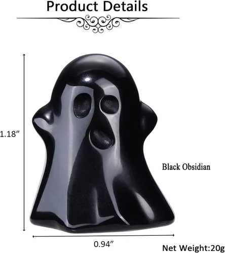 Vista 5 de Jovivi Figura decorativa de fantasma de cristal de obsidiana negra de 1.2 pulgadas tallada a mano, piedra curativa Reiki, escultura de estatua