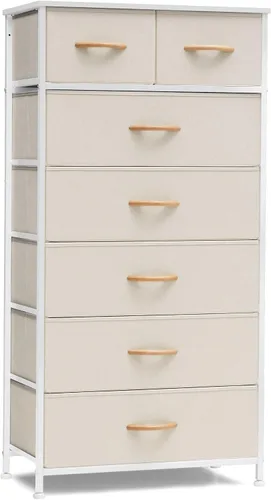 Vista 10 de Crestlive Products Cómoda para dormitorio, torre de almacenamiento alta y delgada, marco de acero resistente, parte superior de madera, cubos