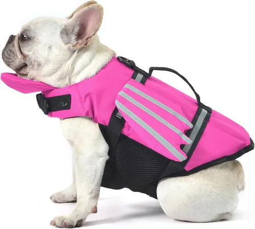 Vista 11 de Petglad Chaleco salvavidas para perro, chaleco salvavidas ajustable con alas lindas con flotador de barbilla y asa, para nadar, navegar, chaleco Azul