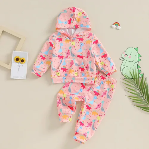Vista 2 de Karwuiio Conjunto de 2 piezas para bebé recién nacido, sudadera con capucha y pantalones, ropa de otoño e invierno