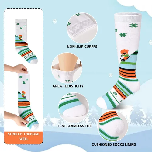 Vista 4 de ZHOOGE Calcetines de esquí para niños, 2 pares3 pares, calcetines de nieve para niños y niñas, calcetines térmicos cálidos de invierno para esquí al