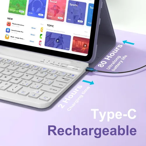 Vista 4 de Funda de teclado para iPad Mini 7ª (A17 Pro, 2024) y 6ª (2021) de 8.3 pulgadas, recargable, teclado Bluetooth desmontable, funda protectora delgada
