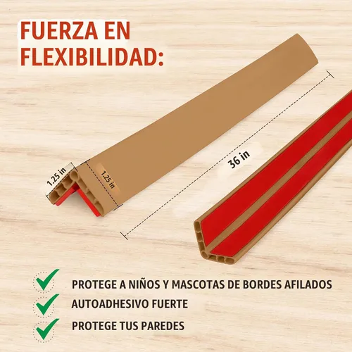 Vista 3 de Rubber Bond Protector de borde de esquina de pared, protectores de esquinas a prueba de bebés de 1 x 1 x 36 pulgadas, tiras de borde autoadhesivas