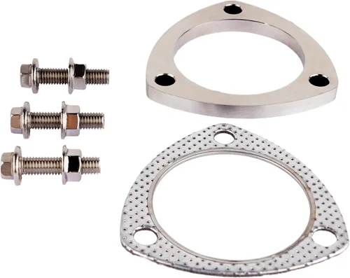 Vista 3 de Rwraps Brida y junta de escape de 3 pernos de 2.5 pulgadas, brida de escape de acero inoxidable con pernos y tuercas de brida