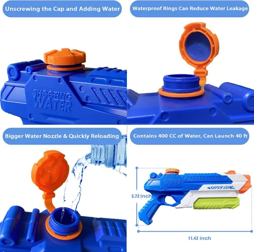 Vista 2 de Pistolas de agua para niños – Pistolas de chorro de verano de 400 CC/40 pies para niños de 3 años en adelante – Paquete de 2 juguetes al aire libre