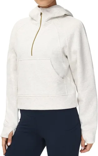 Vista 2 de THE GYM PEOPLE Sudaderas con capucha para mujer, media cremallera, manga larga, forro polar, con bolsillos, agujero para el pulgar