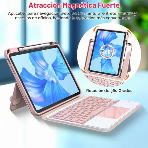 Vista 4 de Funda de teclado para iPad (A16) de 11ª generación de 11 pulgadas 2025, trackpad multitáctil, inalámbrica, magnética, desmontable, Bluetooth