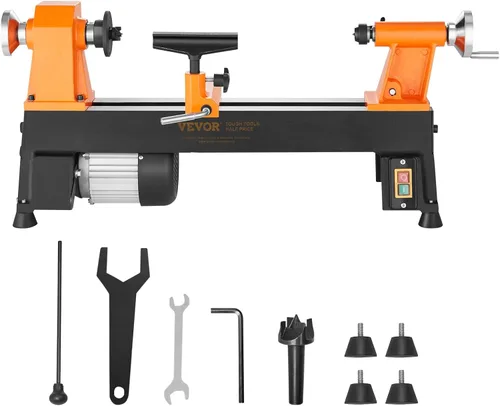 Vista 9 de VEVOR Torno de Madera de Sobremesa, 10 pulgadas x 18 pulgadas, 0.5 HP 370W Máquina de Torno para Madera, 5 Velocidades Variables