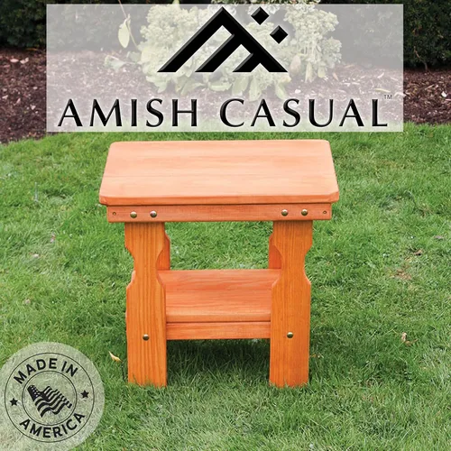 Vista 2 de Mesa auxiliar tratada a presión resistente Amish (mancha de cedro)