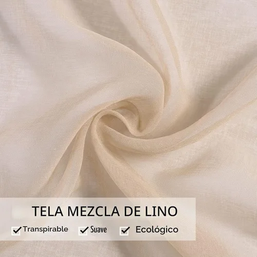 Vista 3 de MIULEE 2 paneles de cortinas semitransparentes beige para ventana, elegantes con ojales en la parte superior, cortinas de gasa