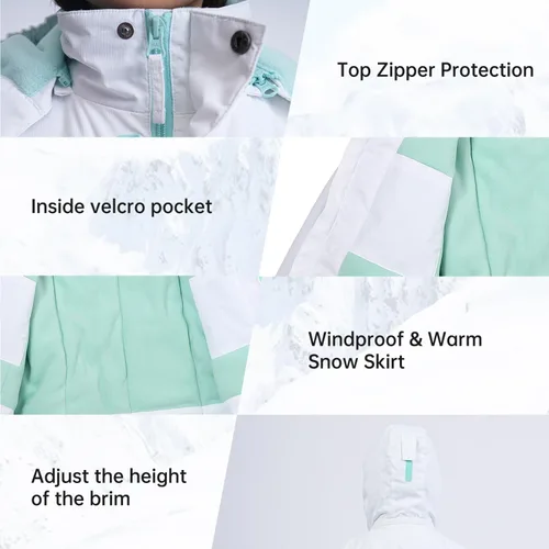 Vista 3 de Chaqueta de esquí impermeable para niñas, chaqueta de snowboard para exteriores, resistente al viento, con forro polar, abrigo de nieve cálido