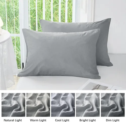 Vista 4 de MILDLY Funda de almohada súper suave – Fundas de almohada ligeras de microfibra lavada, tamaño King, color gris, 2 unidades, fácil cuidado