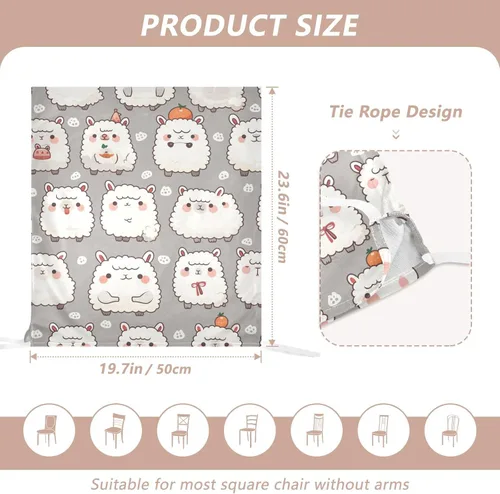 Vista 2 de Chairs Slipcovers Anti-Dust for Party Set of 2 Chair Covers with Bottom Straps cubre sillas para comedor Decor Cute Cartoon Alpaca Dark Grey Kids