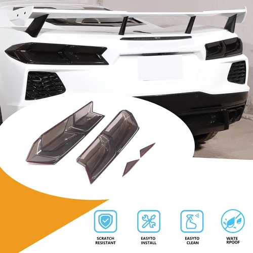 Vista 3 de Sekhyna Luz trasera de coche negro ahumado cubierta de protección ABS 4 piezas compatible con Chevrolet Corvette C8 Stingray 2020-2023 cubierta