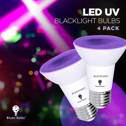 Vista 7 de Bluex Bombillas 4 unidades PAR20 LED de luz negra, 10 W (equivalente a 100 W) E26, nivel de foco de luz negra 385-400 nm, para pintura corporal