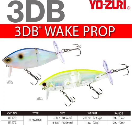 Vista 3 de YO-Zuri 3DB Wake Prop Flotante 85MM BASS Señuelo Color: Mate PRO Azul