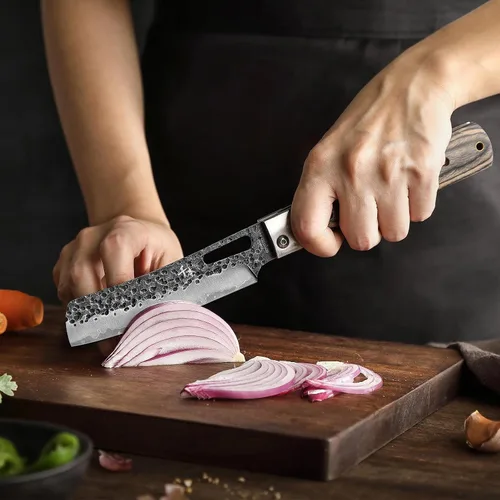 Vista 3 de SENBON 440A Cuchillo de chef plegable forjado, cuchillo de cocina Un color madera Nakiri