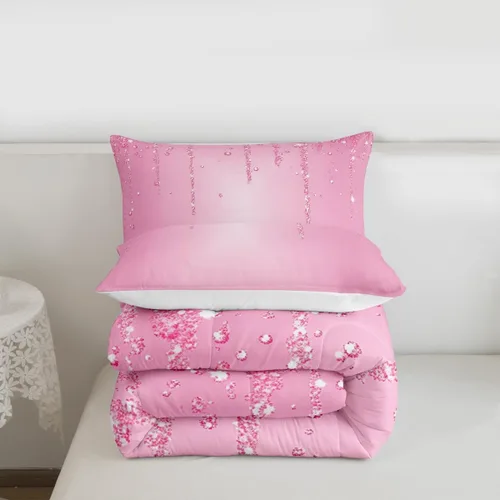 Vista 7 de Castle Fairy Juego de edredón de diamantes geométricos, tamaño matrimonial, juego de ropa de cama con purpurina rosa para niñas, mujeres, adultos