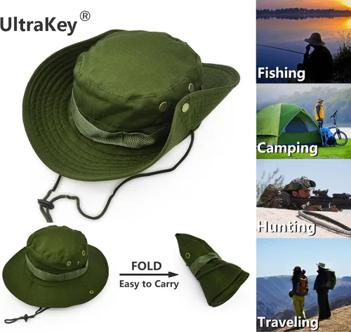 Vista 2 de Sombrero de ala ancha para exteriores, sombrero de protección solar, estilo clásico del ejército de combate de los Estados Unidos, gorra de sol