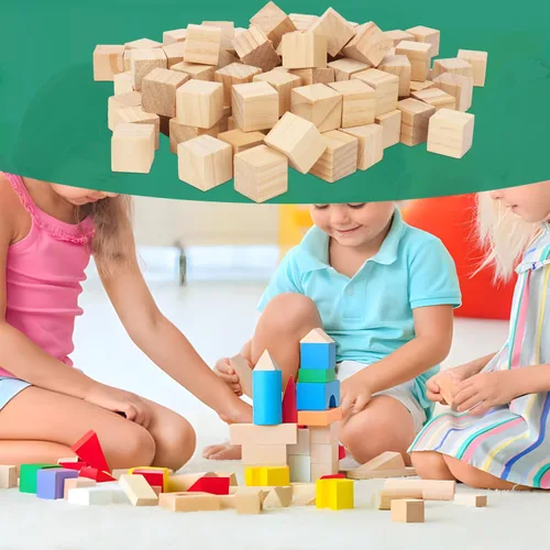 Vista 5 de 200 cubos cuadrados de madera maciza para manualidades, cubo de madera sin terminar de 1 pulgada, bloques de madera para manualidades, cubo
