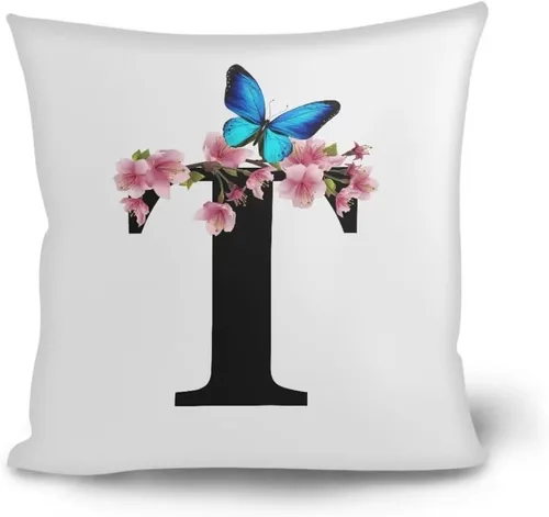 Vista 8 de Fundas de almohada decorativas del alfabeto, fundas de almohada con estampado floral de la letra B, fundas de almohada cuadradas suaves, fundas