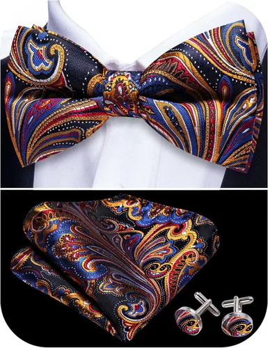 Vista 82 de Barry.Wang Pajarita de Rayas Paisley para Hombre de Seda Preatada Pañuelo de Bolsillo Gemelos Juego Formal Boda Fiesta Graduación
