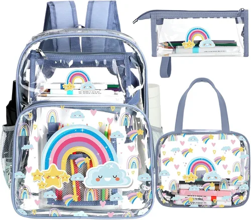Vista 22 de Kacctyen Juego de mochila transparente resistente de 3 piezas, color negro