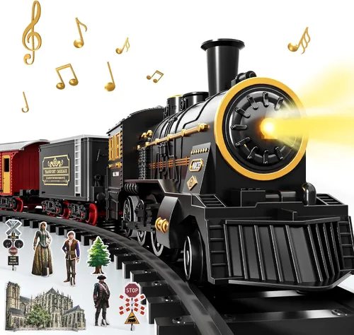 Vista 9 de Conjunto de Tren para Niños Pequeños de 2-4 años, Trenes Eléctricos con Vía, Humo, Luz, Sonido y Escena, Conjuntos de Tren de Navidad para Alrededor