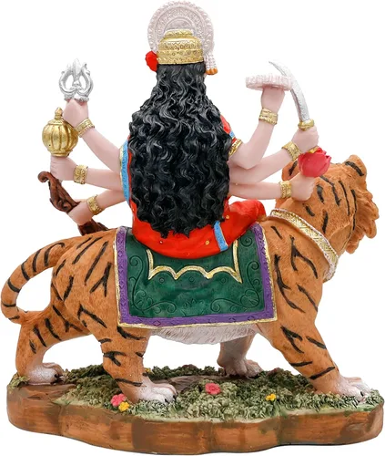 Vista 8 de alikiki Diosa hindú Durga Estatua grande – 8.5 pulgadas Dios indio Durga MATA Ídolo en la estatua de tigre India Murti Casa Oficina Templo Mandir