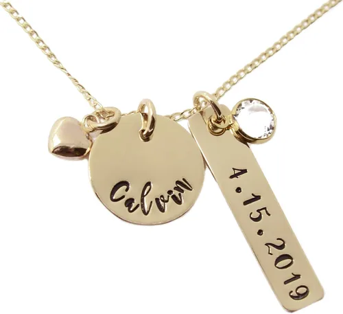 Vista 8 de Collar de piedra natal con nombre personalizado relleno de oro de 14 quilates, joyería de piedra natal del día de la madre, colgante de mamá