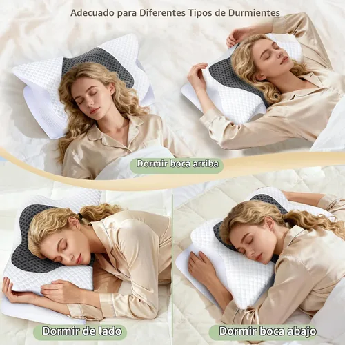 Vista 3 de Almohada cervical de espuma viscoelástica para aliviar el dolor de cuello, color gris