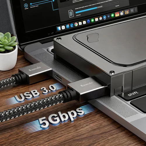 Vista 3 de Cable USB a USB de 1 pie, USB 3.0 macho a macho tipo A a tipo A, cable USB de doble cara para transferencia de datos, compatible con disco duro