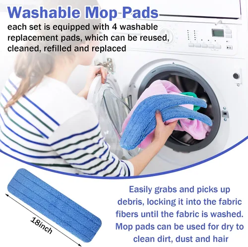 Vista 6 de [Usado] Uiifan 1 juego de trapeador de microfibra de 18 pulgadas con mango extensible y almohadillas lavables reutilizables para pisos de madera
