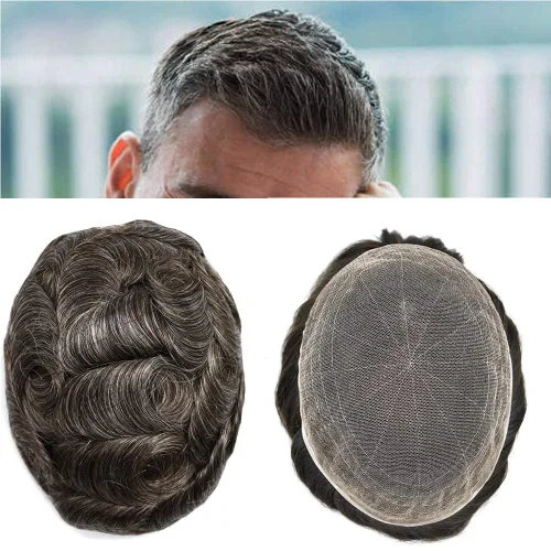 Vista 65 de Toupee para hombres Piezas de cabello humano real, encaje francés completo para hombres, pieza de cabello, nudos blanqueados, línea capilar natural