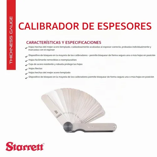 Vista 2 de Starrett Medidor de espesor de acero templado, 31 hojas, tamaño de 1/2"-1/4" x 3-1/32