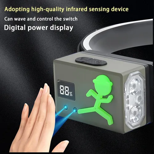 Vista 7 de Linterna frontal LED recargable, sensor de movimiento de 230°, faros delanteros para frente, luz de casco duro para adultos, linterna LED
